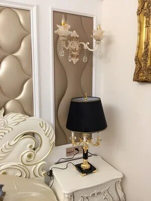 مصباح طاولة كريستالي أسود كبير فاخر K9